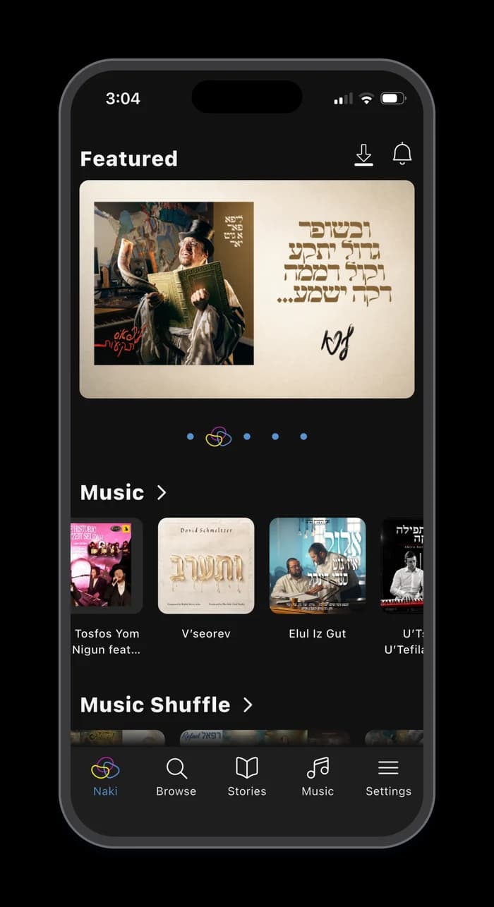 The Naki app home screen, showing featured releases